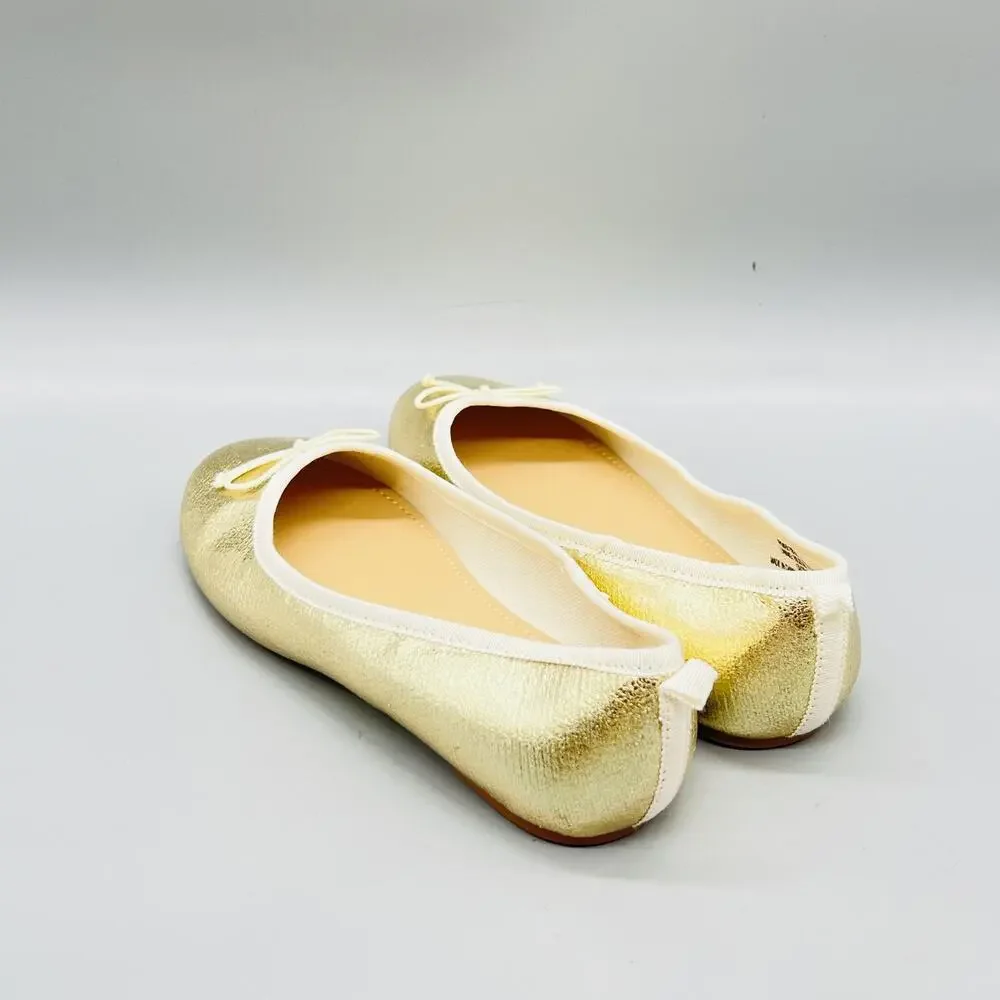 J Crew Shoes Girls 2 Gold Metallic Ballet Flats Bow Slip On Dress Casual Party